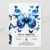Invitation Boho Blue Butterfly Boy (Devant / Derrière)
