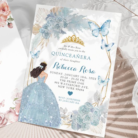 Invitation Boho Blue Butterfly Mexicaine Princesa Quinceañera