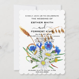 Invitation Boho Blue Carnations Bouquet minimaliste Mariage