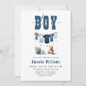 Invitation Boho Blue Clothesline Sweet It a Boy Baby shower (Devant)