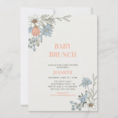 Invitation Boho Blue & Coral Floral Baby Brunch Douche (Devant)