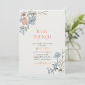 Invitation Boho Blue & Coral Floral Baby Brunch Douche (Debout devant)