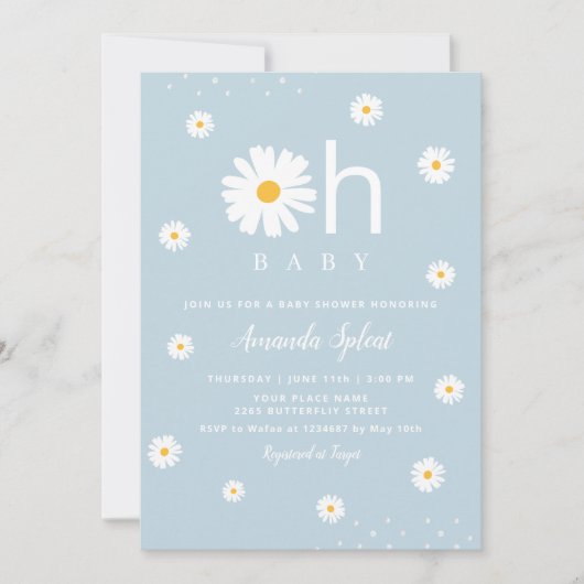 Invitation Boho Blue Daisy Floral Baby Girl Douche dans (Devant)