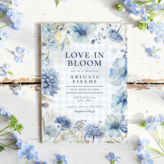 Invitation Boho Blue Fleur sauvage Love in Bloom Fête des mar