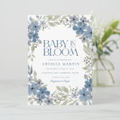 Invitation Boho Blue Floral Baby in Bloom Boy Baby shower (Debout devant)