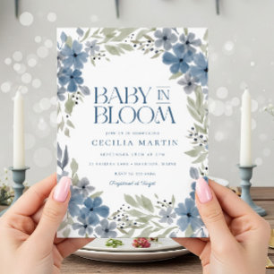 Invitation Boho Blue Floral Baby in Bloom Boy Baby shower