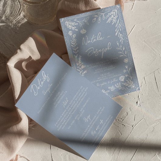 Invitation Boho Blue Floral Botanical All In One Wedding