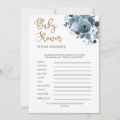 Invitation Boho Blue Floral Boy Baby shower Word Scramble (Devant)