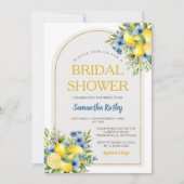 Invitation Boho Blue Floral Citrus Lemonade Fête des mariées (Devant)