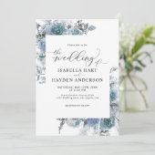 Invitation Boho Blue Floral Dusty Ardoise Pastel Mariage Invi (Debout devant)