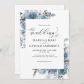Invitation Boho Blue Floral Dusty Ardoise Pastel Mariage Invi (Devant / Derrière)