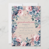 Invitation Boho Blue Floral Graduation Party Champagne (Devant)