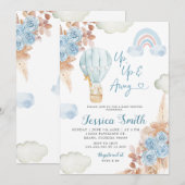 Invitation Boho Blue Floral Hot Air Baby shower (Devant / Derrière)