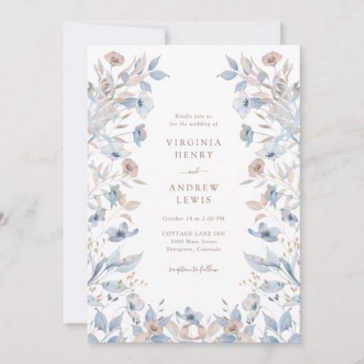Invitation Boho Blue Floral Mariage (Devant)
