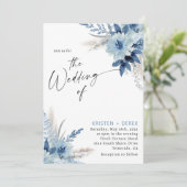 Invitation Boho Blue Floral Mariage (Debout devant)