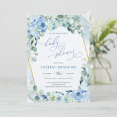Invitation Boho Blue Floral or Baby shower géométrique Boy (Debout devant)