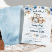 Invitation Boho Blue Floral Owl Baby shower