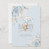 Invitation Boho Blue Floral Pampas Teddy Bear Boy Baby shower (Dos)