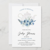 Invitation Boho Blue Floral Tea Baby est en train de brasser  (Devant)