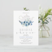 Invitation Boho Blue Floral Tea Party Fête des mariées (Debout devant)