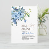 Invitation Boho Blue Flowers aquarelle brunch d'anniversaire (Debout devant)