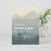 Invitation Boho Blue Forest Mountains Retro Wedding  (Debout devant)