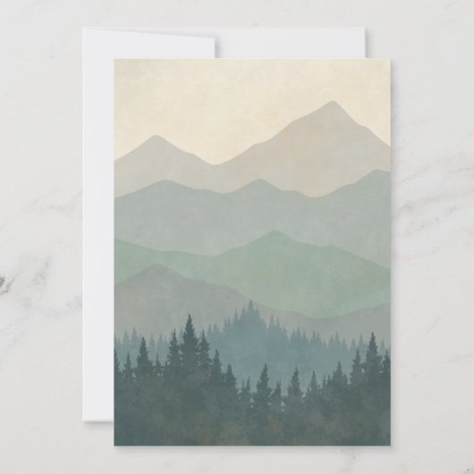 Invitation Boho Blue Forest Mountains Retro Wedding  (Dos)