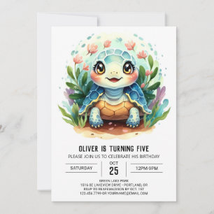 Invitation Boho Blue Fun Turtle Boy Anniversaire