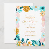 Invitation Boho Blue Gold Floral Frame Bordure Fête des marié (Devant / Derrière)