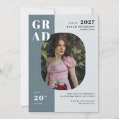 Invitation Boho Blue Grey Bold Typographie Photo Graduation (Devant)