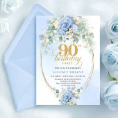 Invitation Boho Blue Hydrangea Greenery 90th Birthday Invite