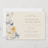 Invitation Boho Blue Jellow Floral Aquarelle Motif Mariage (Devant)