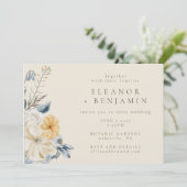 Invitation Boho Blue Jellow Floral Aquarelle Motif Mariage (Debout devant)