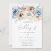 Invitation Boho Blue : Mariage Floral Bohème Bleu Poussiéreux (Devant)