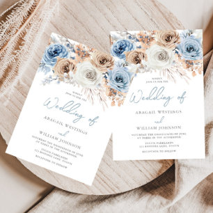 Invitation Boho Blue : Mariage Floral Bohème Bleu Poussiéreux