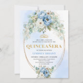 Invitation Boho Blue Peonies Eucalyptus Quinceañera Download (Devant)