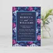 Invitation Boho Blue Pink Peonies Flower Wedding  (Debout devant)