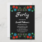 Invitation Boho Blue Red Roses Romantique Floral 40e annivers (Devant)