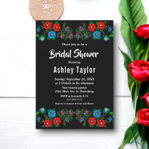 Invitation Boho Blue Red Roses Romantique Floral Fête des mar