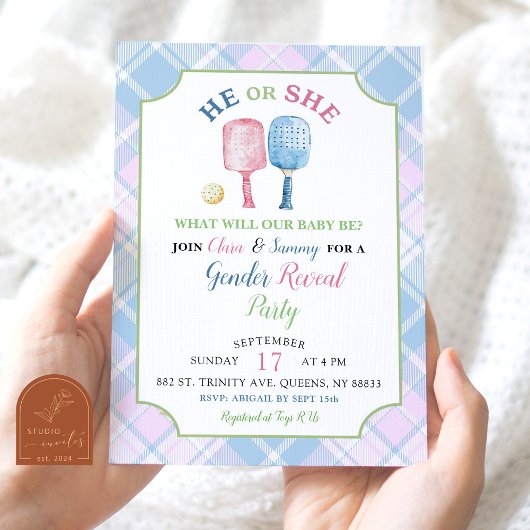 Invitation Boho Blue Rose Preppy Pickleball Sexe Révéler