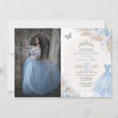 Invitation Boho Blue Silver Quinceañera 15e anniversaire Phot (Devant)
