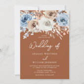 Invitation Boho Blue Terracotta Bohemian Floral Mariage (Devant)