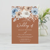 Invitation Boho Blue Terracotta Bohemian Floral Mariage (Debout devant)