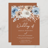 Invitation Boho Blue Terracotta Bohemian Floral Mariage (Devant / Derrière)