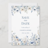 Invitation Boho Blue Watercolor Fleurs sauvages Enregistrer l (Devant)