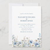 Invitation Boho Blue Watercolor Fleurs sauvages Meadow Mariag (Devant)
