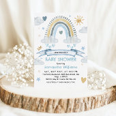 Invitation Boho Blue Watercolor Rainbow Baby shower