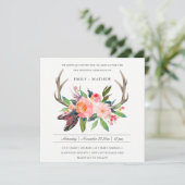 INVITATION BOHO BLUSH ANTLER FLORAL FEATHER MARIAGE CAMPAGNAR (Debout devant)