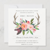 INVITATION BOHO BLUSH ANTLER FLORAL FEATHER MARIAGE CAMPAGNAR (Devant)