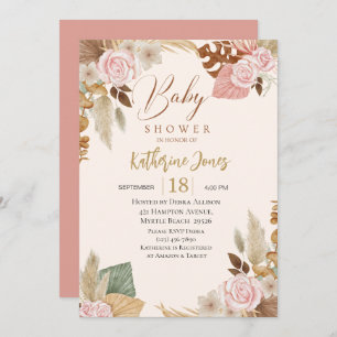 Invitation Boho Blush Baby shower à eucalyptus floral